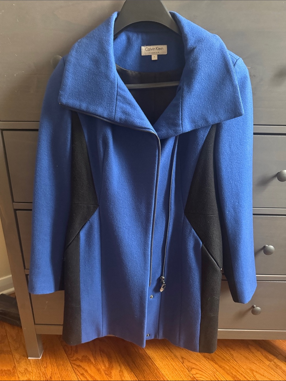 Calvin Klein Royal Blue and Black Panel Zip Coat